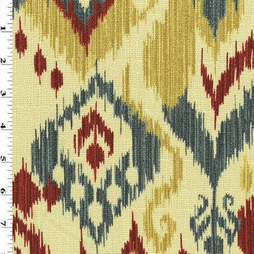Beige/Blue/Multi Ikat Baroque Print Dobby Decorating Fabric DFW54563