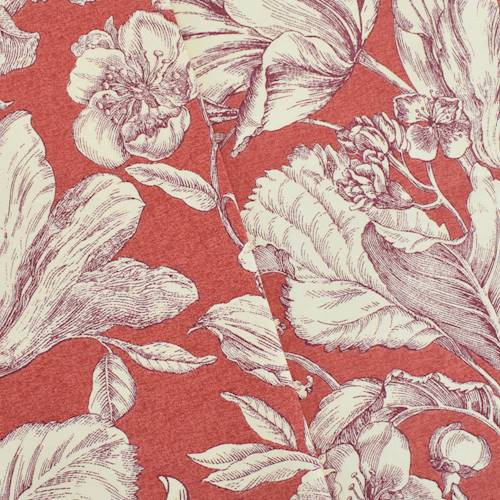 Red/Ivory Cotton Floral Print Canvas Home Decorating Fabric DFW54583