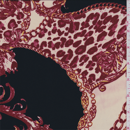 *3 7/8 YD PC--Black/Crimson Cheetah Scroll Charmeuse