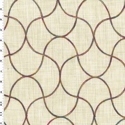Beige/Multi Ogee Trellis Embroidered Woven Decorating Fabric DFW54661