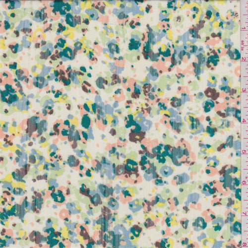 *3 1/4 YD PC--White Multi Floral Satin Stripe Chiffon