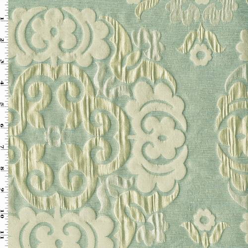 Spa Green/Multi Floral Crest Matelasse Decorating Fabric DFW54699