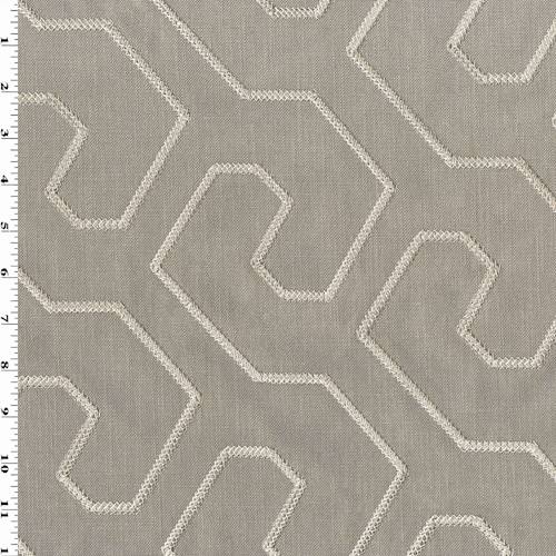 Taupe/Silver/Multi Geometry Embroidered Canvas Decor Fabric DFW54704