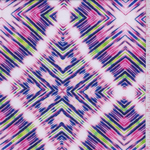 *3 1/4 YD PC--Pink/Blue Multi Diamond Rayon Crepe