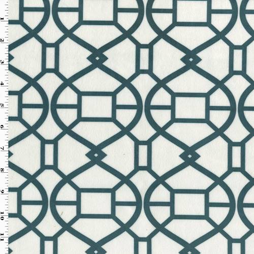 Teal/White Rimwork Print Velveteen Performance Decor Fabric DFW54735