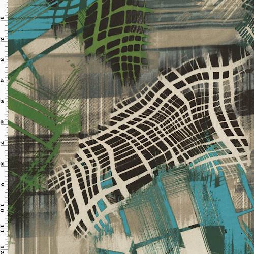 *2 YD PC--Taupe Beige/Green/Multi Abstract Art Print Faille