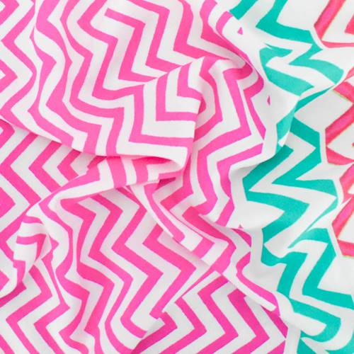 Pink/Teal/Multi Chevron Stripe Print Crepe Faille 76889