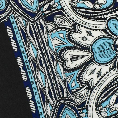 Blue/White/Black Paisley Print Poly Challis 76901