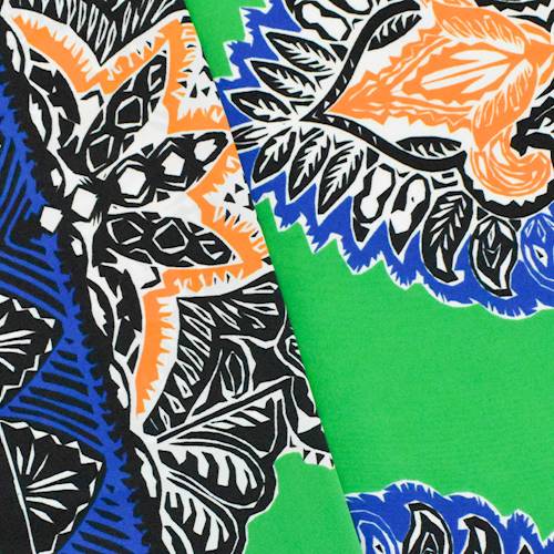 Blue/Green/Multi Abstract Baroque Print Faille 76880