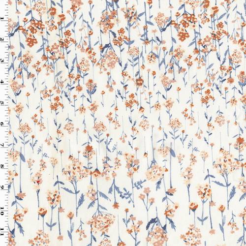 Whisper White/Orange/Blue Floral Print Stretch Twill 77192
