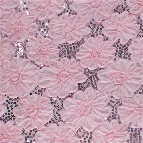 Baby Pink Floral Ribbon Sequin Mesh