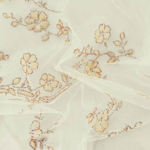 Champagne Beige/Multi Floral Glitter/Bead Flock Mesh 77732