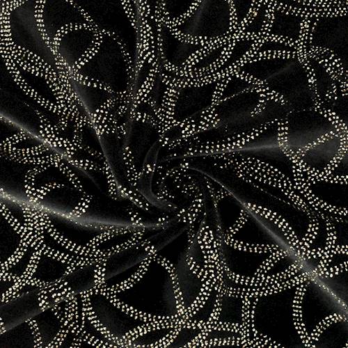 Black/Gold Circle Swirl Glitter Flock Velvet Knit 77520