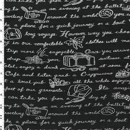 Black/White Travel Note Print Slinky Knit 77508