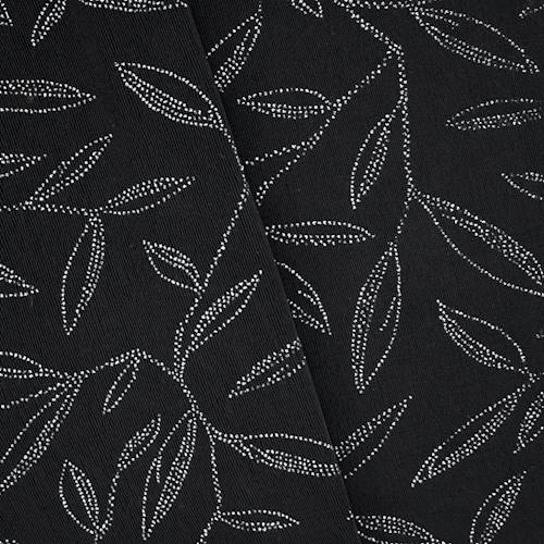 Black/Metallic Silver Leaves Glitter Flock Slinky Knit 77569