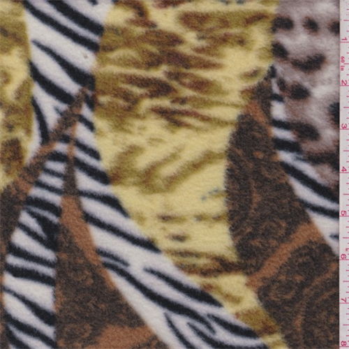*2 YD PC-Black/White/Brown Animal Print Paisley Fleece