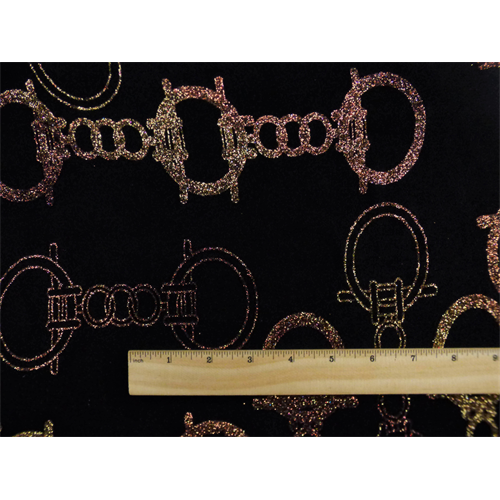 *2 YD PC--Black/Gold/Copper Glitter Flock Handcuff Slinky Knit