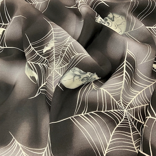 Black/White Halloween Print Crepe Faille