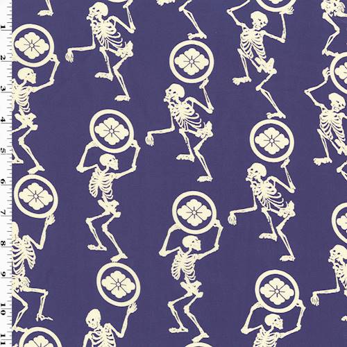 Purple/Bone White Rayon Skeleton Print Faille 77528