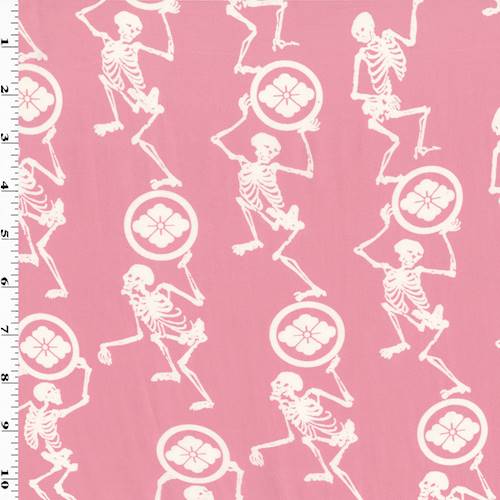 Pink/Bone White Rayon Skeleton Print Faille 77530