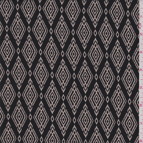 *2 7/8 YD PC--Smoke Black/Ecru Diamond Print Polyester Crepe