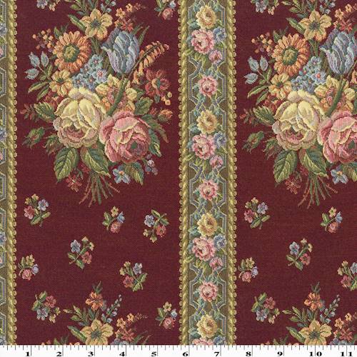 Maroon Red/Blue/Multi Floral Stripe Tapestry DFW55048