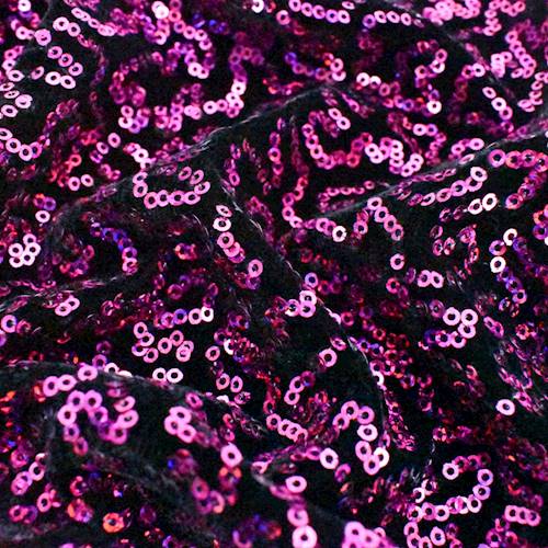 Fuchsia Pink/Black Sequin Stretch Knit Velvet 77823