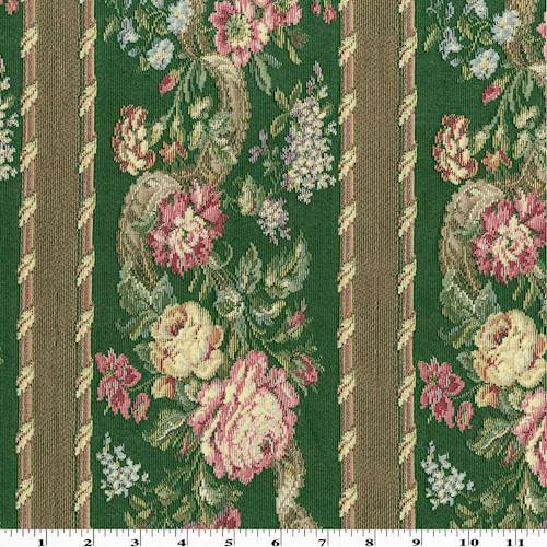 Green/Pink/Multi Stripe Floral Tapestry Decorating Fabric DFW55078