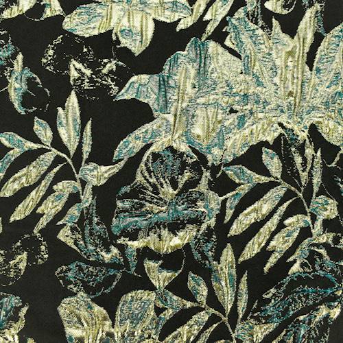 Metallic Gold/Black/Teal Floral Brocade Matelasse 78077