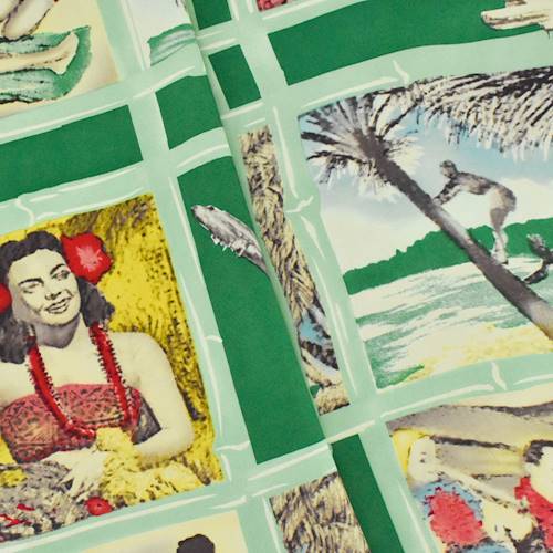 Green/Multi 1950s Vintage Hawaiian Rayon Print 77533
