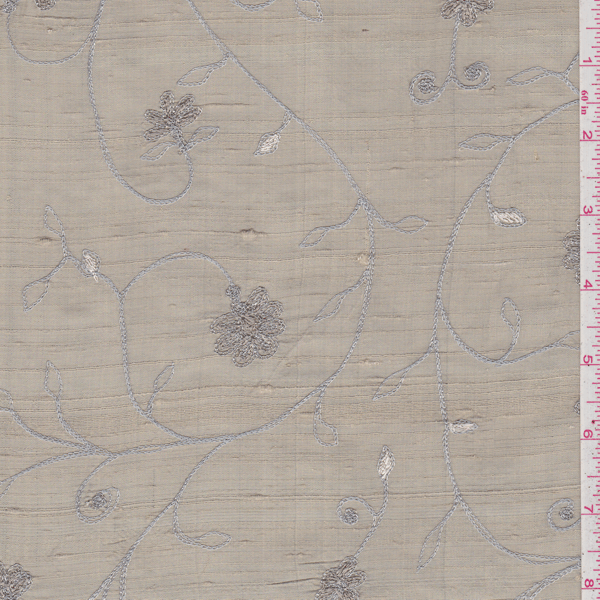 *5 YD PC--Taupe Embroidered Silk Dupioni