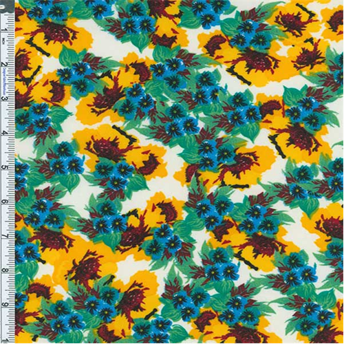 *3 YD PC--White Multi Cluster Floral Print Jersey Knit