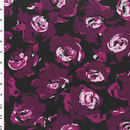 *2 1/4 YD PC--Maroon Purple/Multi Rose Print Tricot Swimwear