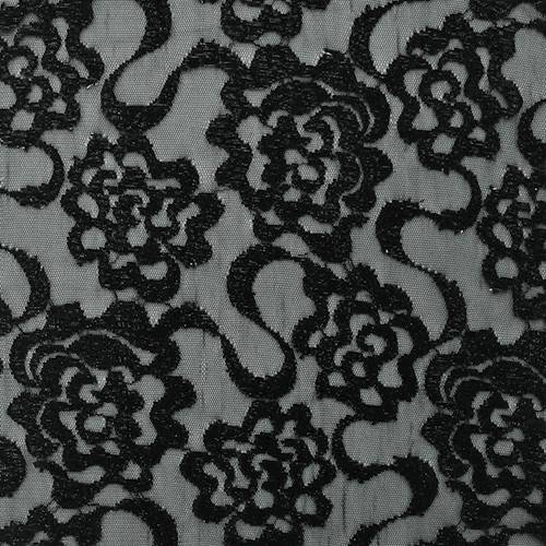 Black Metallic Floral Swirl Lace Mesh 78473