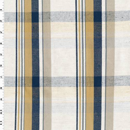 Honey Beige/Navy Plaid Cotton/Linen Home Decorating Fabric DFW55201