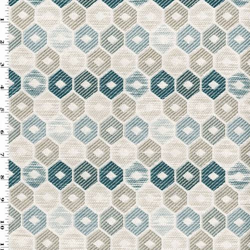 Teal/Beige/Multi Honeycomb Jacquard Home Decorating Fabric DFW55240