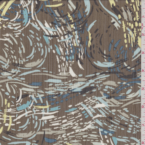 *3 1/2 YD PC--Tobacco Brown Stroke Print Crinkled Chiffon