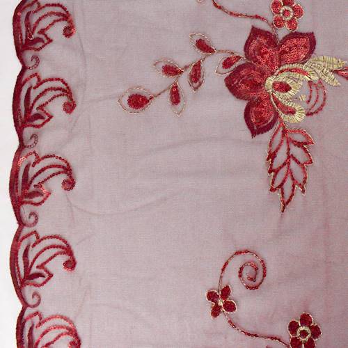 Mahogany Red/Gold Floral Embroidered Sequin Scallop Mesh 78382