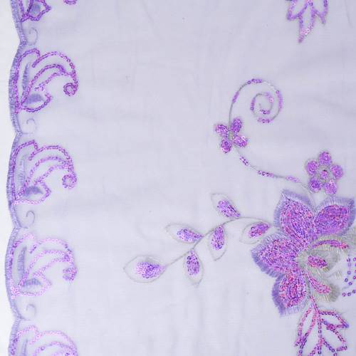 Lavender Purple/Gold Floral Embroidered Sequin Scallop Mesh 78383