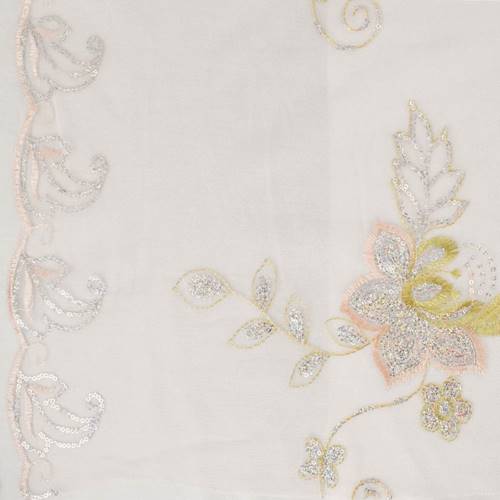 Peach/Gold/Silver Floral Embroidered Sequin Scallop Mesh 78384