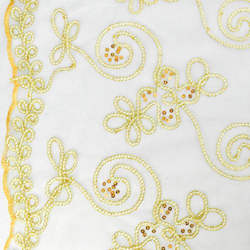 White/Gold/Copper Swirl Applique Sequin Scallop Mesh 78385