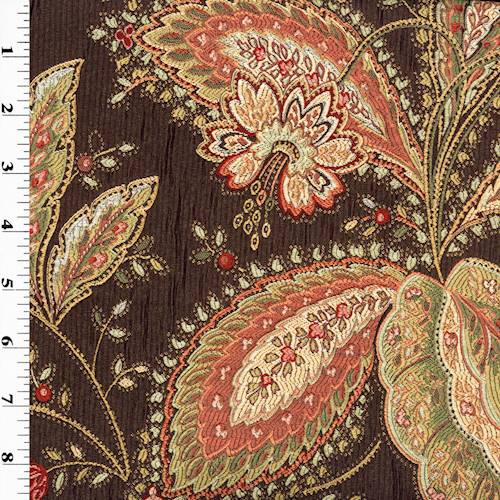*5 YD PC - Brown Multi Paisley Floral Matelasse Decorating Fabric DFWX0185-X