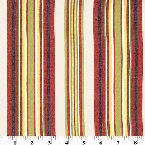 *7 1/2 YD PC - Red/Multi Roth/Tompkin Linen Cloque Stripe Home Decorating Fabric DFWX0195-X
