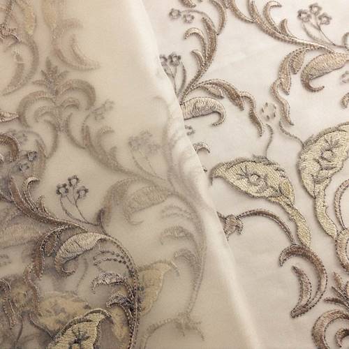 *3 1/2 YD PC - Beige/Gray Baroque Embroidered Organza DFWX0157-X