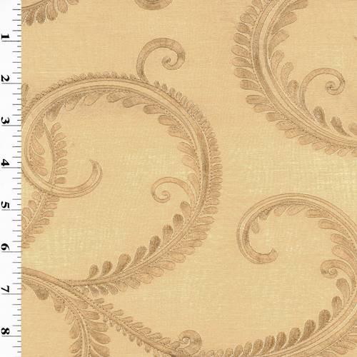 *5 YD PC Golden Beige Vine Embroidered Shantung Drapery Fabric DFWX0163-X
