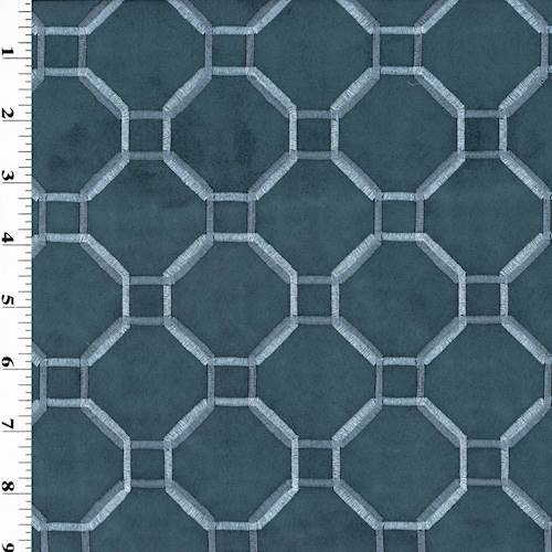 *1 YD PC -Ocean Blue Geometric Embroidery Faux Suede Decorating Fabric DFWX0342-X