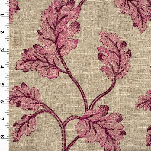 *1 YD PC - Pink/Beige Leaf Vine Embroidered Linen DFWX0356-X