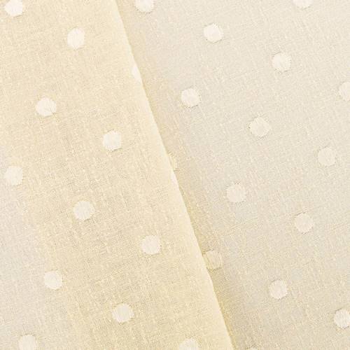 Natural Ivory Dot Embroidered Texture Slub Drapery Fabric DFW55381