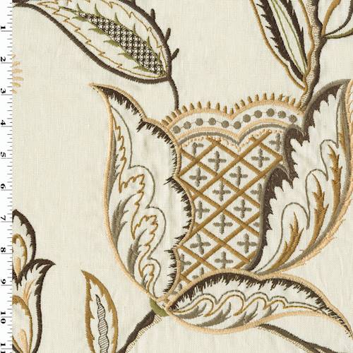 Brown/Ivory/Multi Floral Embroidered Woven Decorating Fabric DFW55416