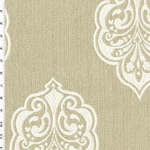 * 1 YD PC - Beige/Cream White Crest Jacquard Decorating Fabric DFWX0476-X